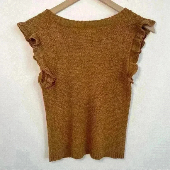 MINE Cable Knit Ruffle Sleeve Brown Sleeveless Sweater Size Medium - Picture 6 of 13